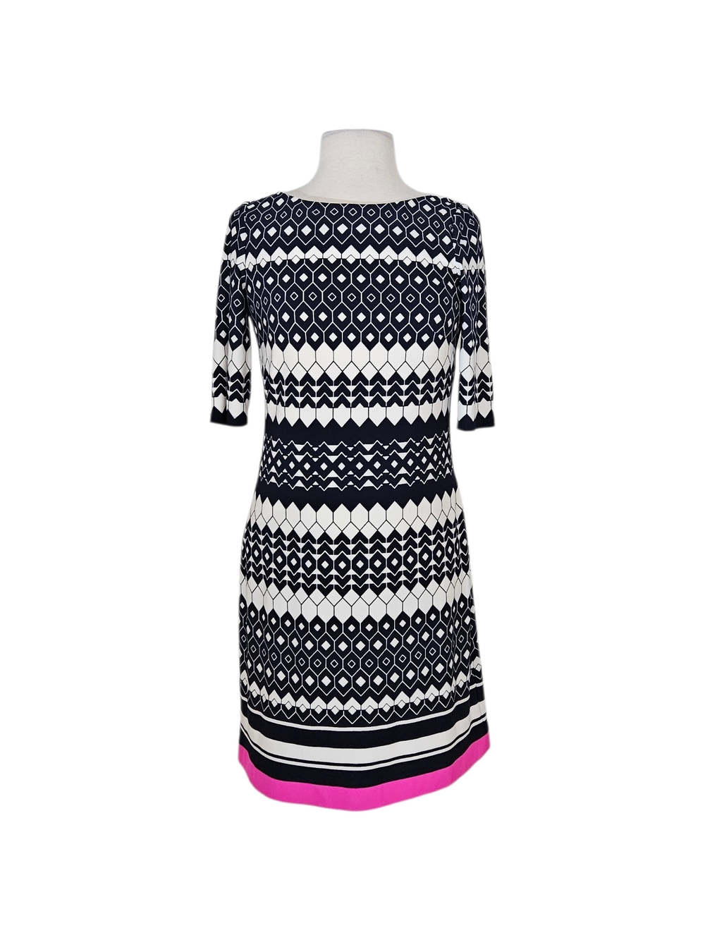 Eliza J Black & White Pink Stripe Geometric Print Sheath Dress
